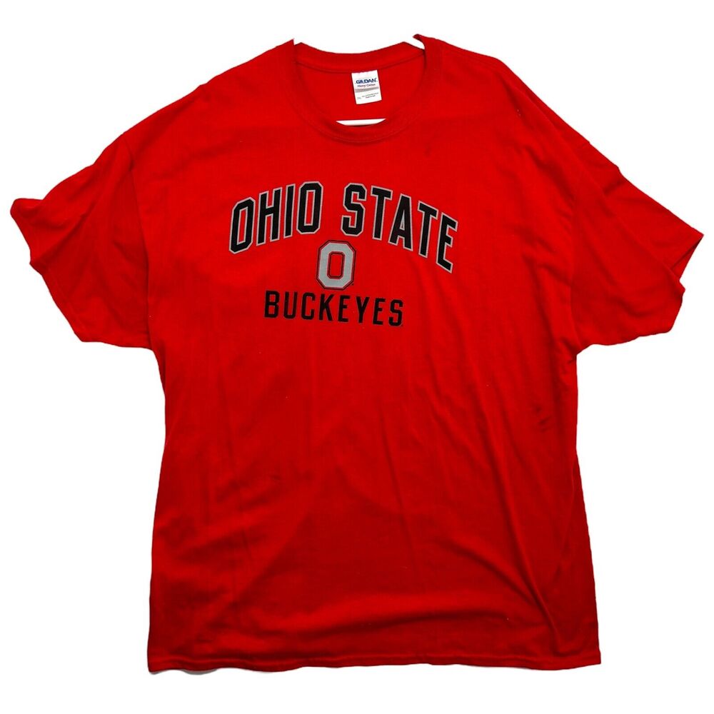 Men's Ohio State Buckeyes Football T-Shirt Red Throwback Logo 100% Cotton VTG